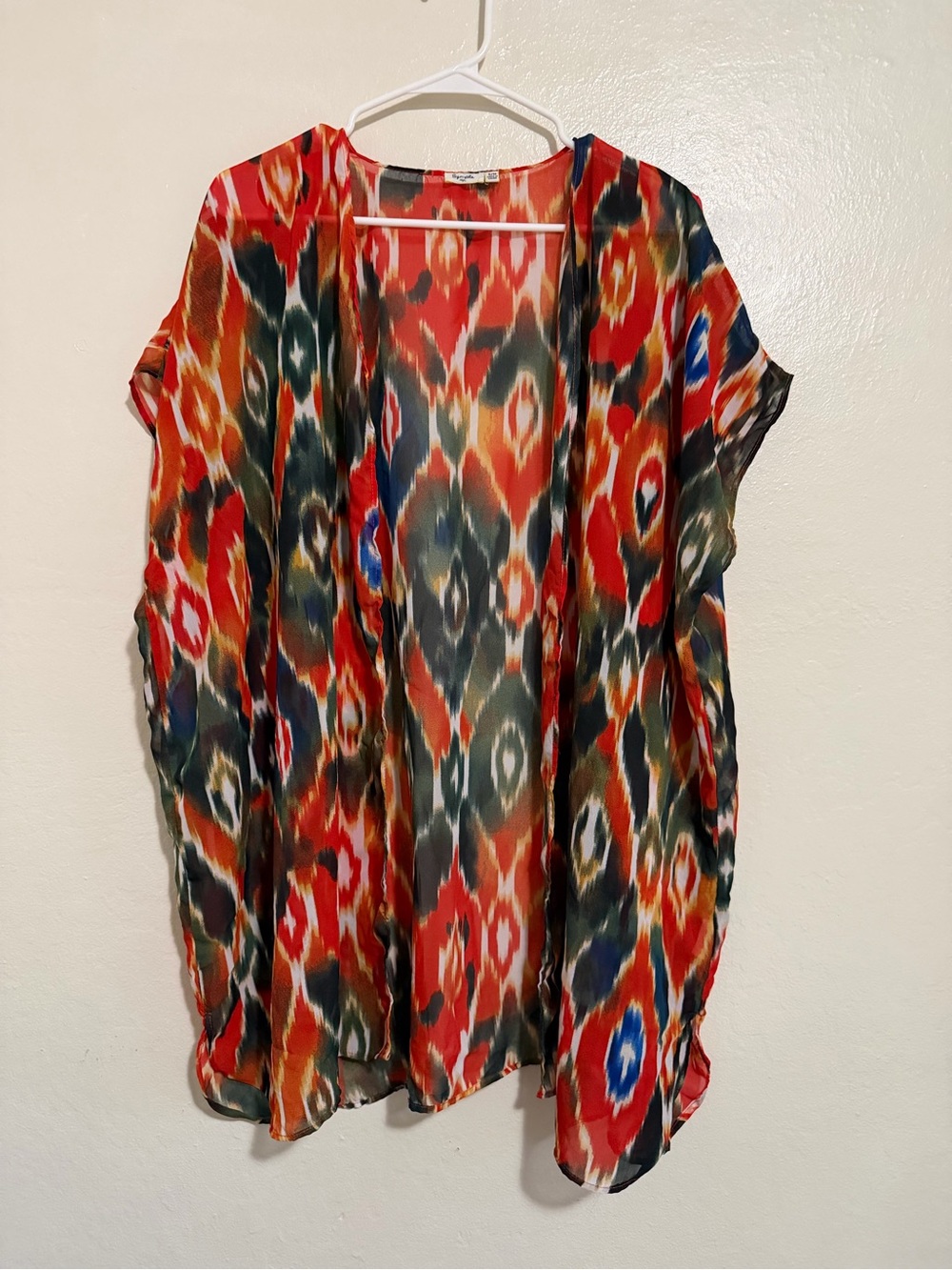 Symple Red Abstract Print Kimono Cardigan